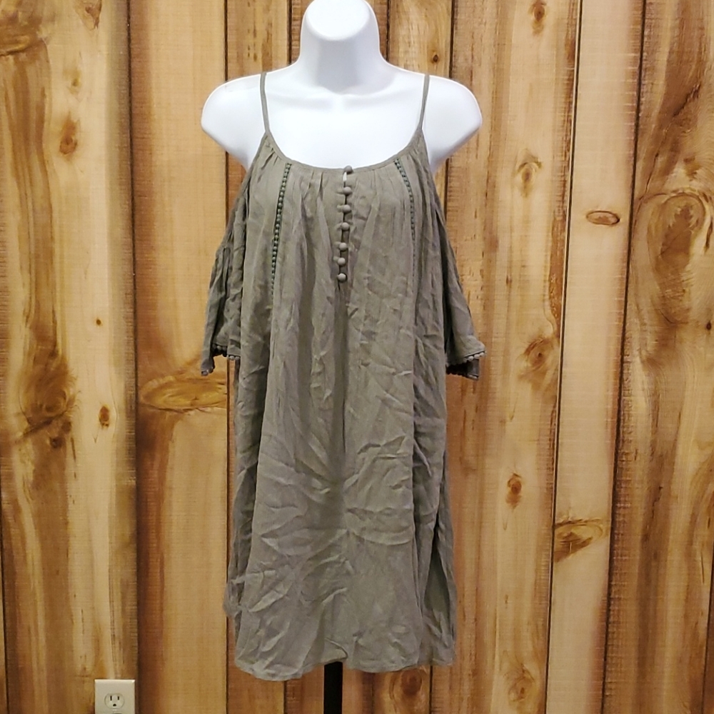 Modcloth  sage Green Open Shoulder Shift Dress